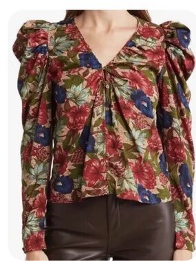 Walter Baker Royal Garden Floral Long Sleeve Slim Fit Blouse NWT